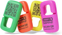 Four Premium QR Tags: green, orange, yellow and pink