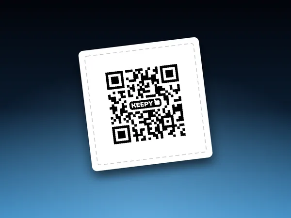 A printed Keepy QR code, the Keepy mark in its middle